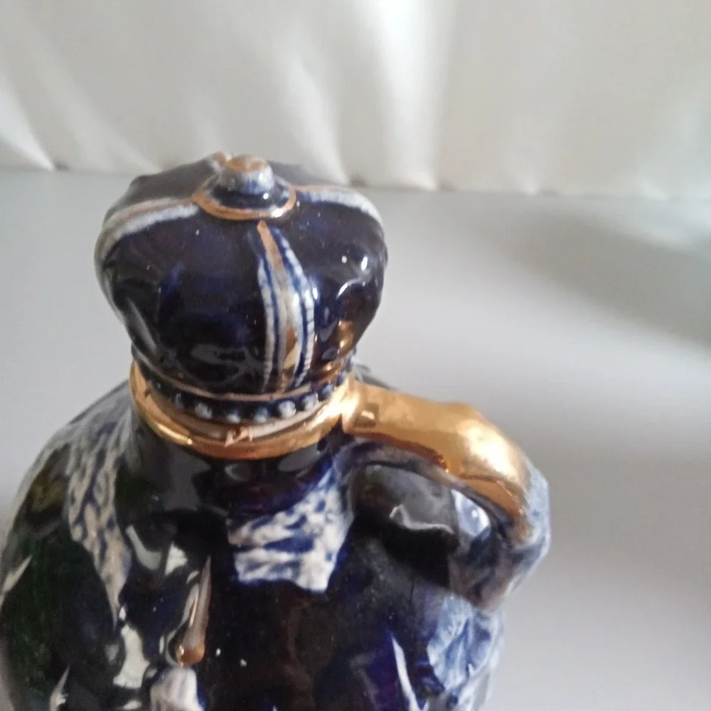 Vintage Tilso Japan Cobalt Blue Musical Decanter Crown Stopper Gold Trim 7.25